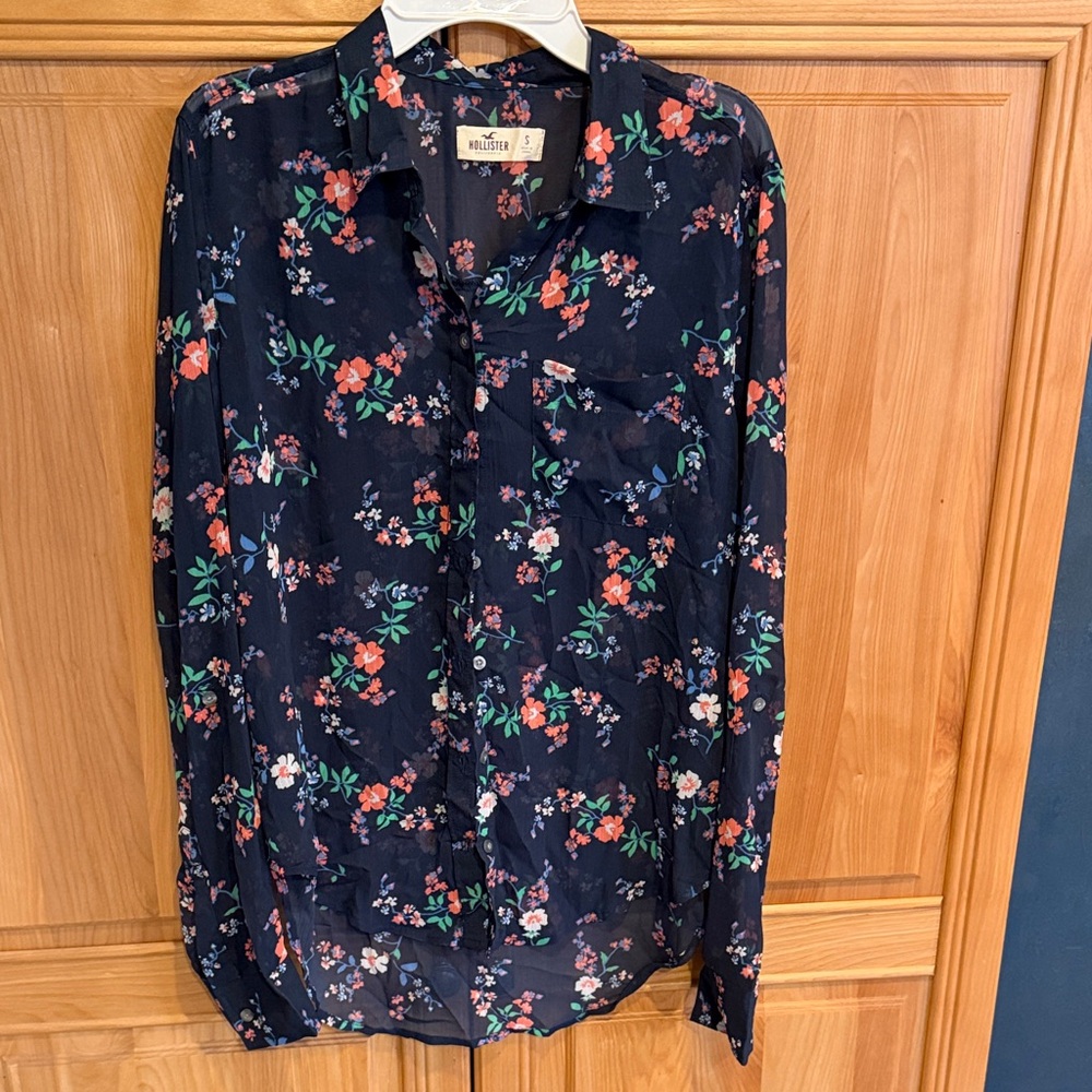 Hollister Navy Floral Button-Up Shirt